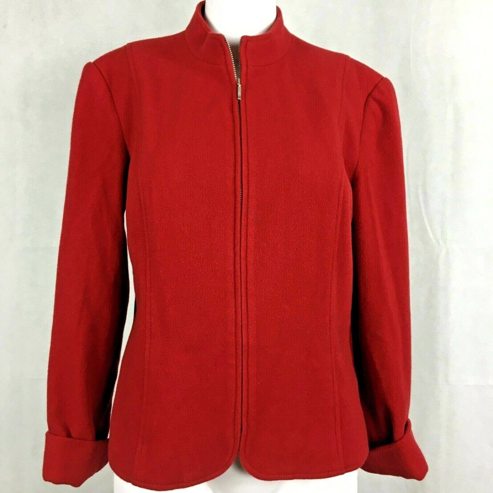 Mainbocher Jacket Blazer Womens‎ Sz 6 Red Zip Front Cashmere Wool Fitted